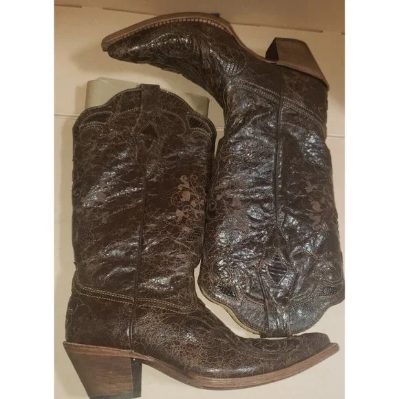 Corral Vintage Leather Inlay Pointed Toe Cowgirl Boots C2109 Size 7.5M in EUC! - Picture 9 of 12